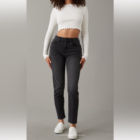 American Eagle Stretch Mom Jeans Washed Black - Picture 2 of 5